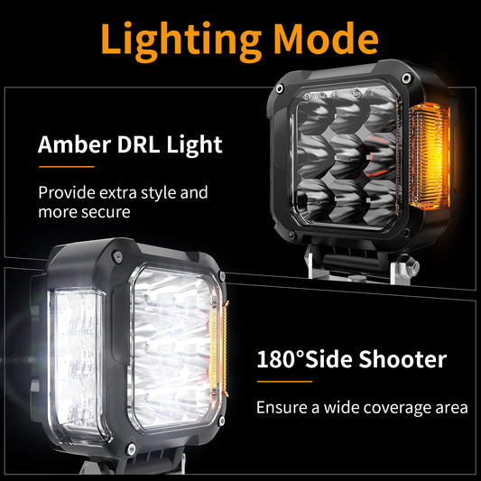 LOYO 100W LED Pod Light Side Shooter Design — 270° Wide Beam Coverage, 6000LM Output