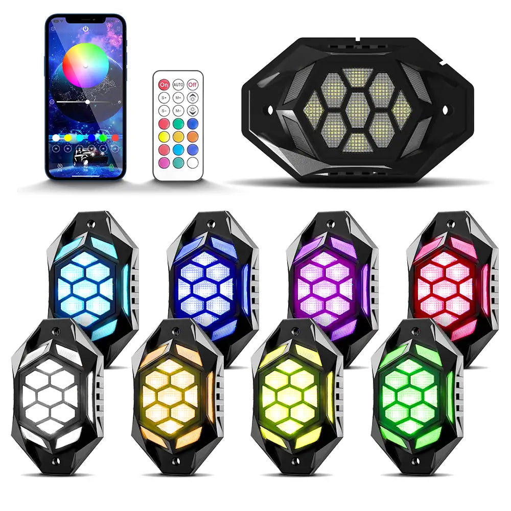 RGBW Rock Lights with 6 million colors and 121 preset mode