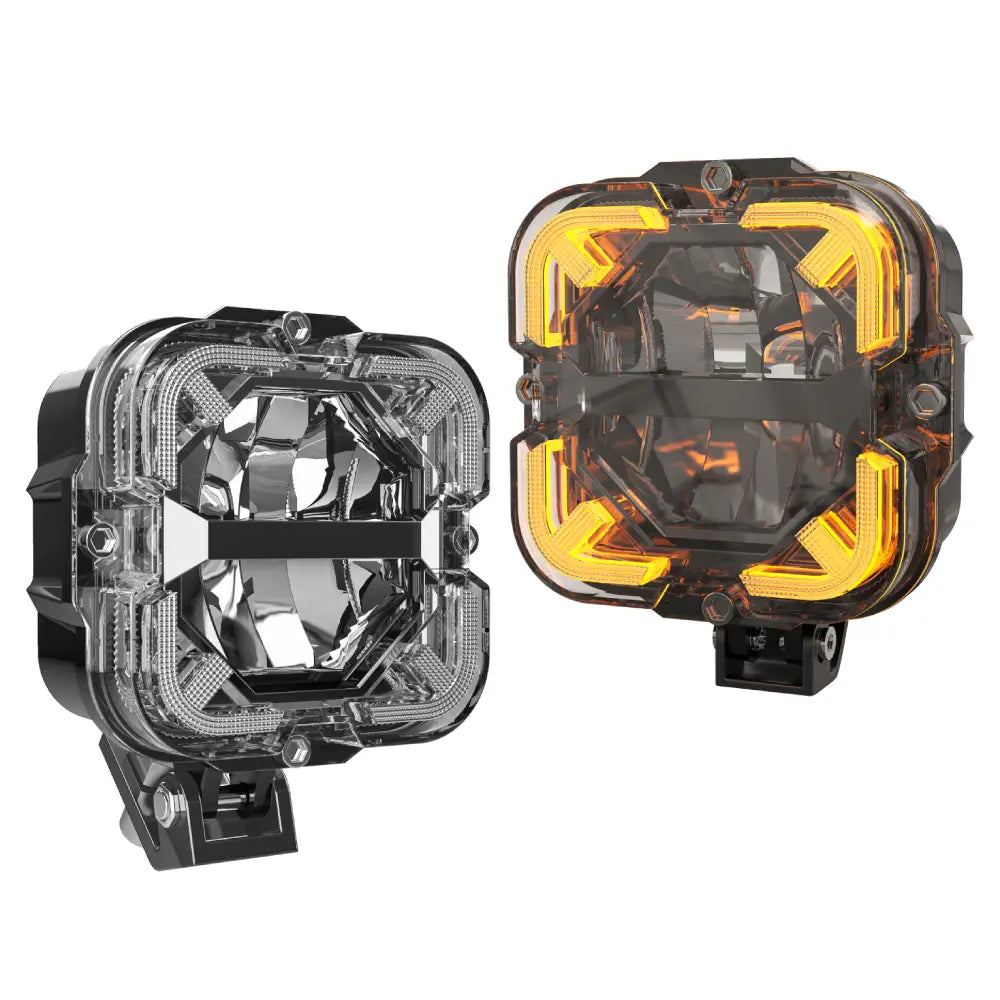 LOYO 90W 4 inch LED Pods - APEX Series Off Road Driving Light with High Low Beam and Amber DRL