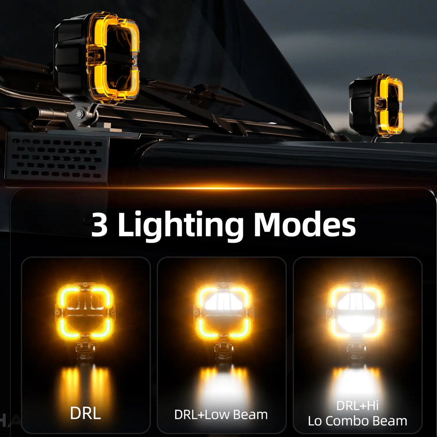 LED Pod Driving Lights for Truck, with Amber DRL, High Low Beam