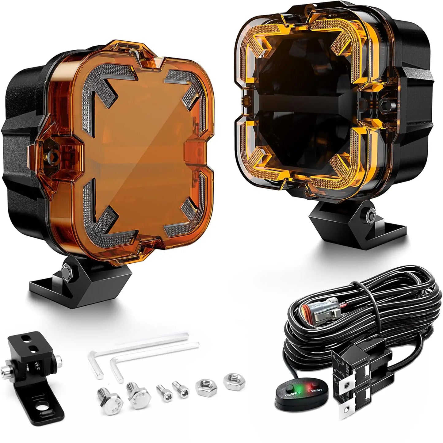 LOYO 90W 4 inch LED Pods - APEX Series Off Road Driving Light with High Low Beam and Amber DRL