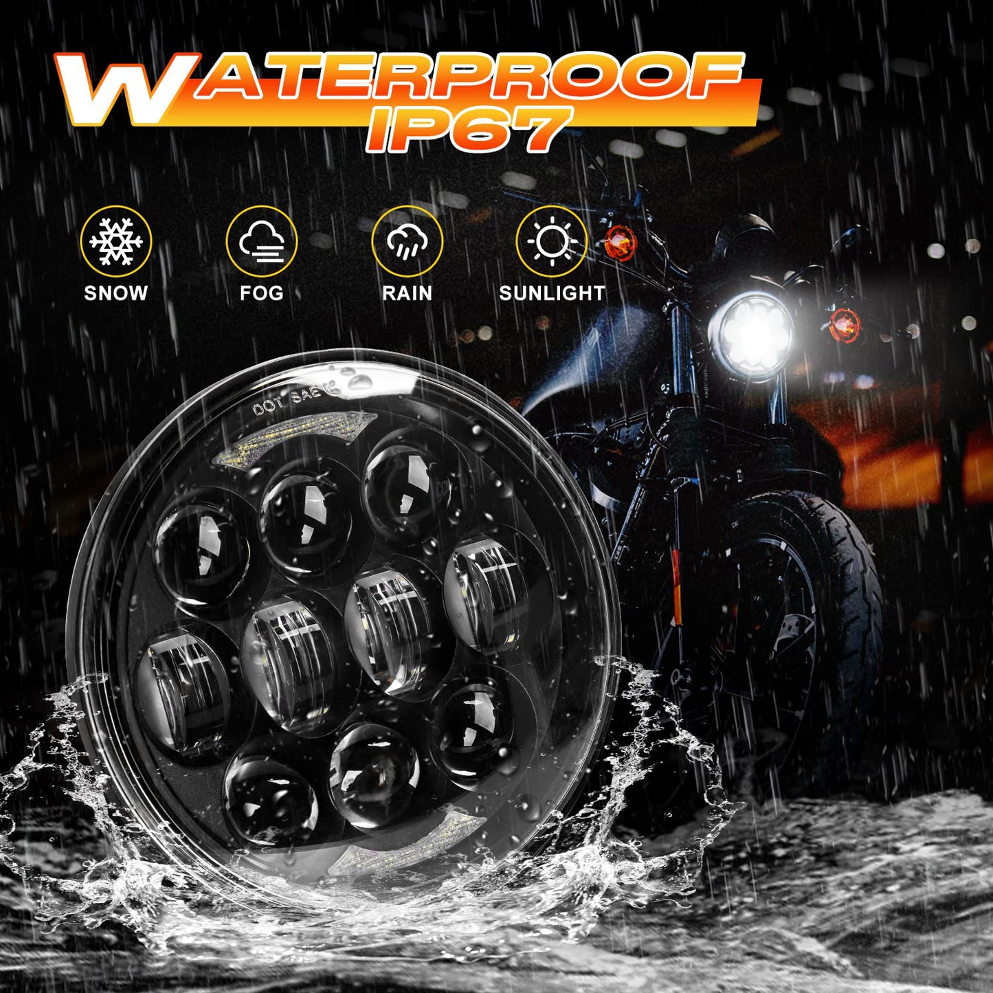 5-3/4 5.75 inch LED Motorcycle Headlight DOT Approved