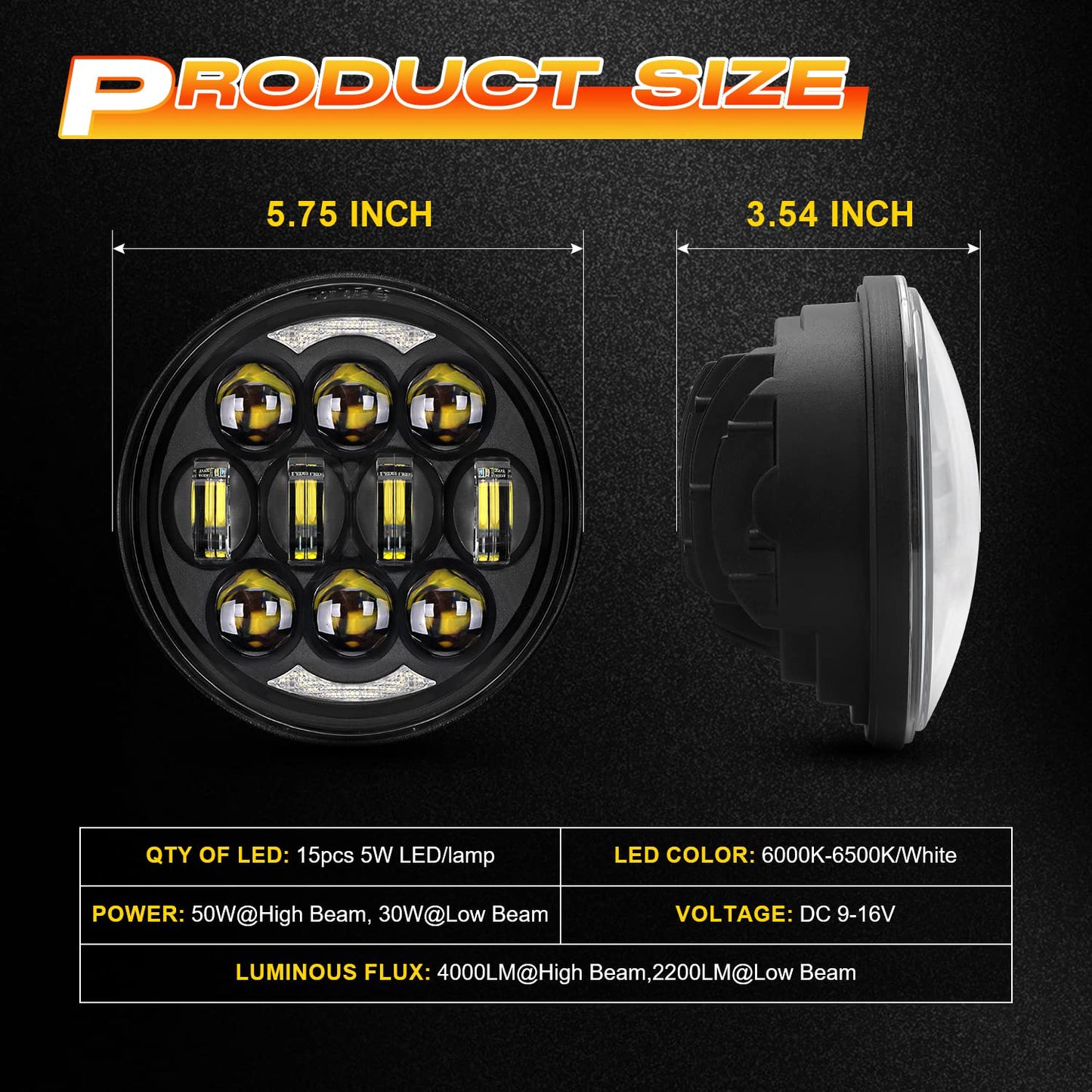 5-3/4 5.75 inch LED Motorcycle Headlight DOT Approved