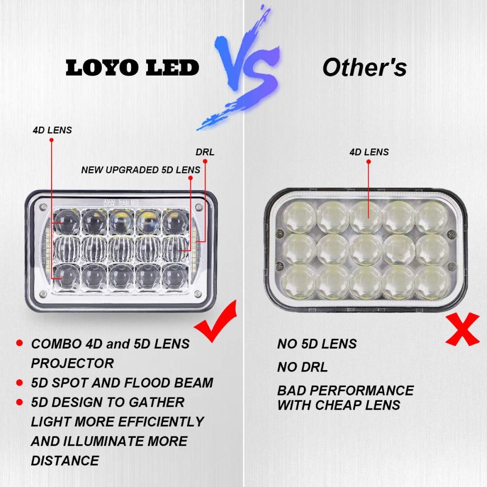 4pcs 60W 4x6 Inch LED Headlights DOT Approved Rectangular H4651 H4652 H4656 H4666 H6545 Headlight Replacement