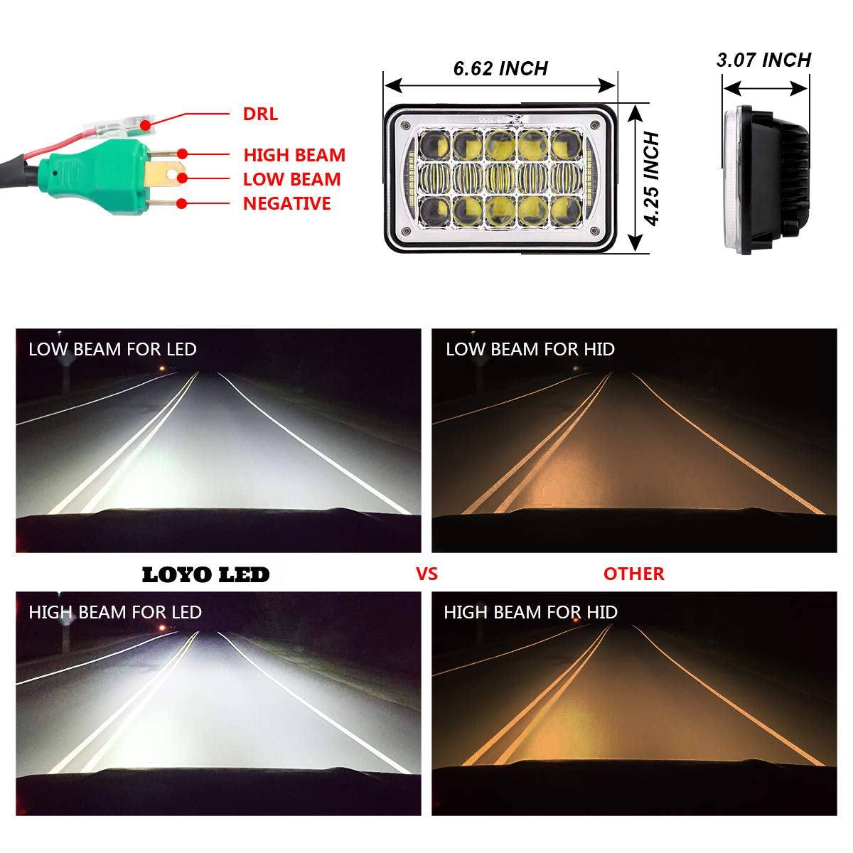 4x6 LED Headlights, 4PCS 60W DOT Approved Rectangular H4651 H4652 H4656 H4666 H6545 Headlight