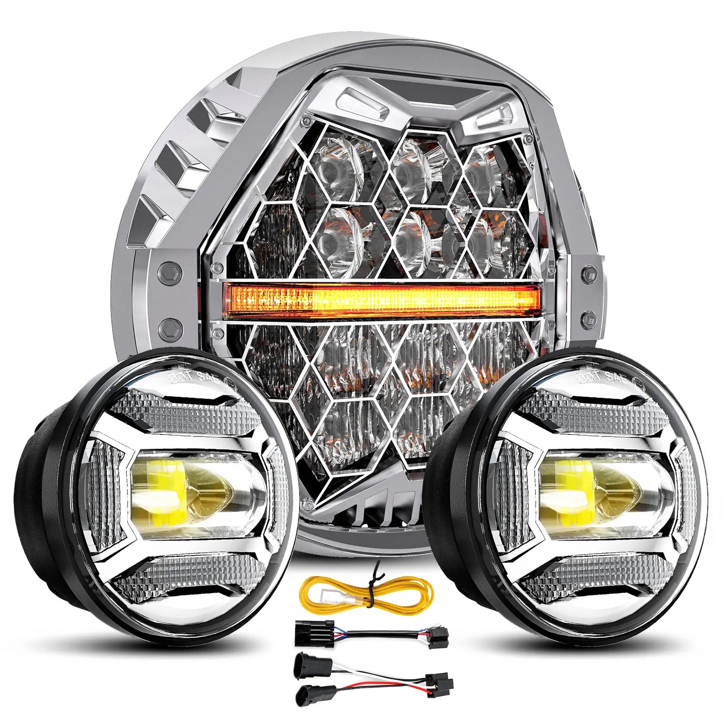 7" Chrome Harley LED Headlight+ 4.5" Fog Light kit