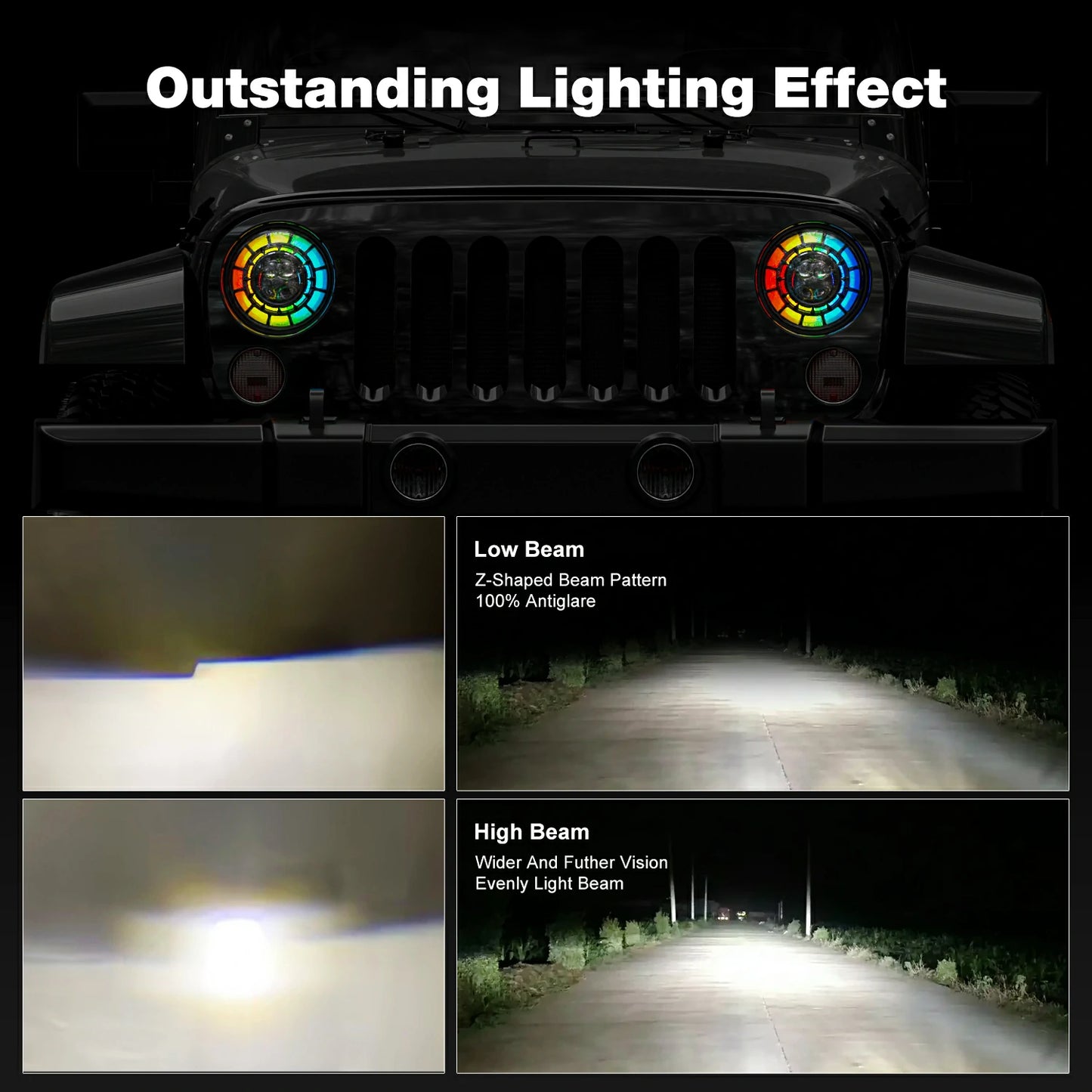 7 inch rgb halo headlights with hight Low Beam Turn Singal RGB DRL