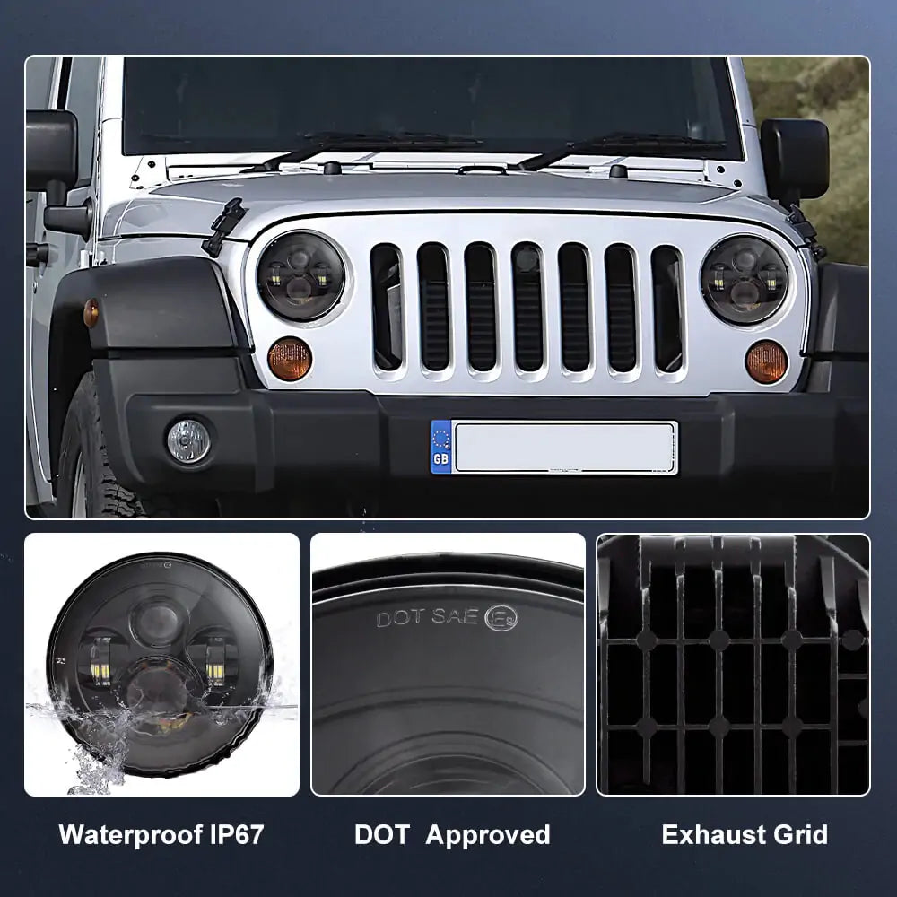 7 inch 45W Round Headlights for Jeep wrangler JK JL Harley 03