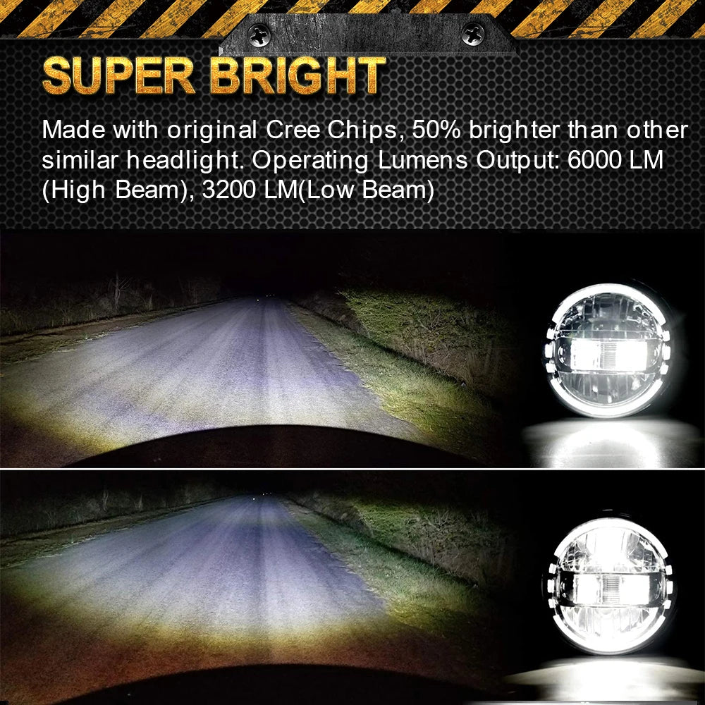 7 Inch LED Headlight + 4.5 Inch LED Passing Fog Lights with White DRL Halo Ring + Headlight Bracket Compatible with Harley Davidson
