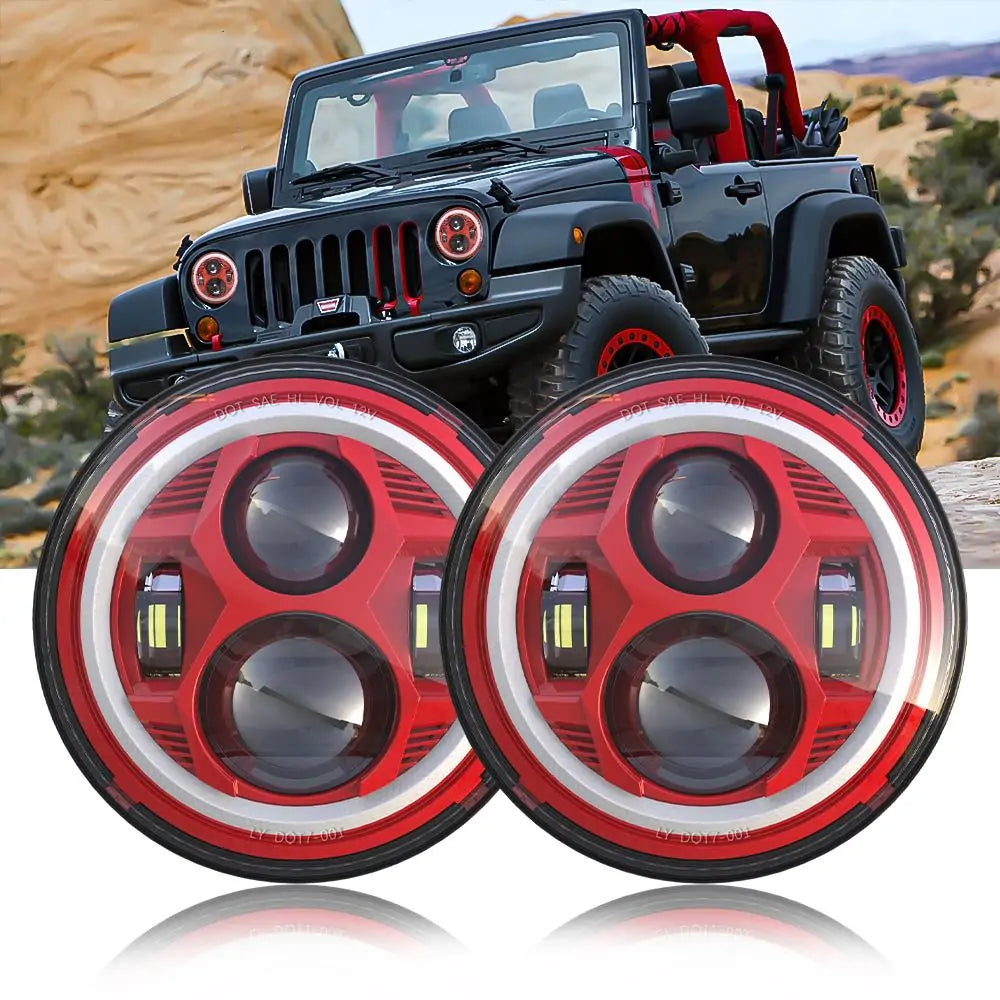 7 inch SPIDER Headlight With Angel Eye Red - loyolight