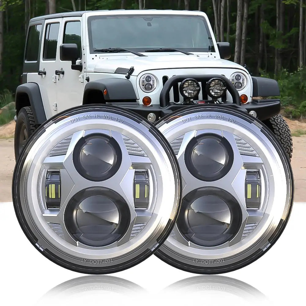 Silver 7 inch SPIDER Headlight With Angel Eye - loyolight