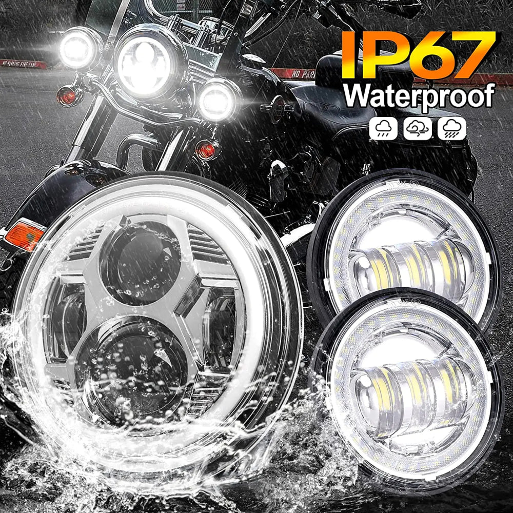7 inch headlight and 4.5 inch passing lamp combo kit waterproof IP67