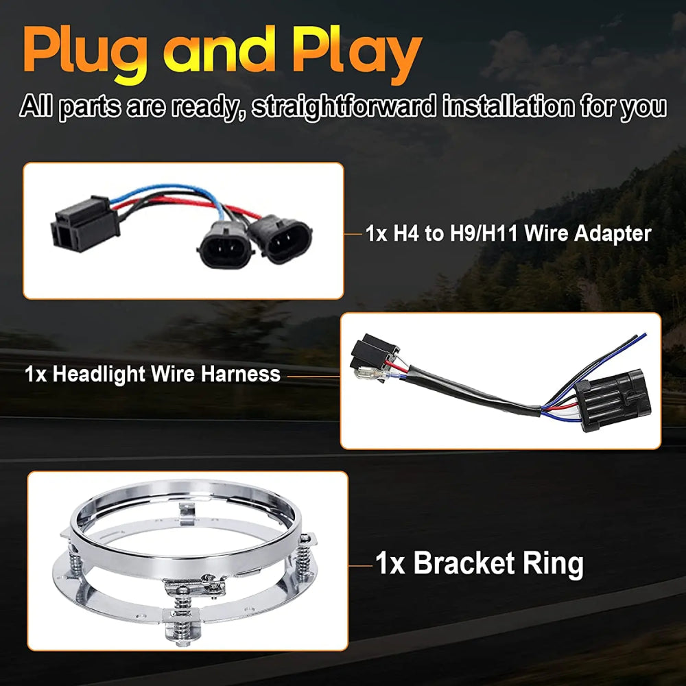 Headlight and passing lights kit for harley motorcycle plug and play