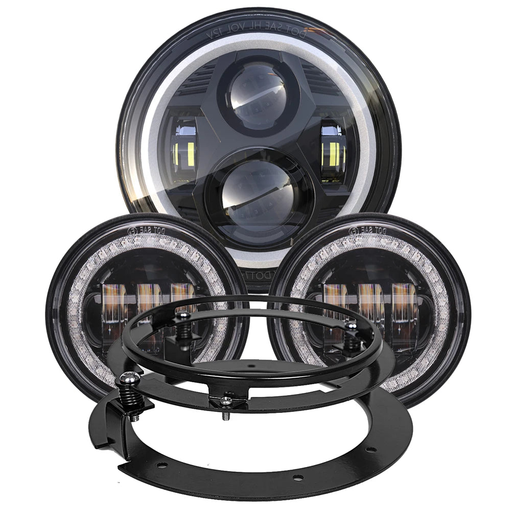 Black -led headlight and passing lights kit for harley davidson motorcycle