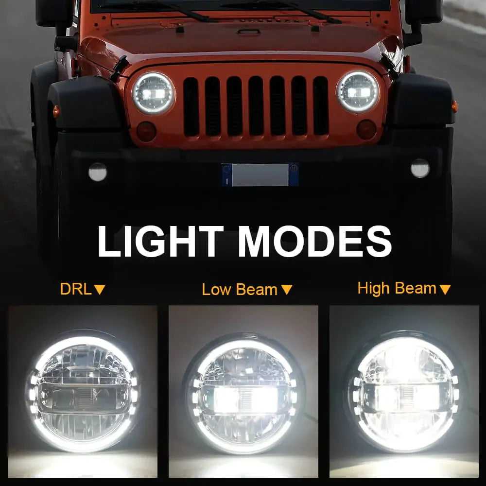 7 inch headlights with high lowbeam drl for jeep wrangler JK, lighting mode | LOYO