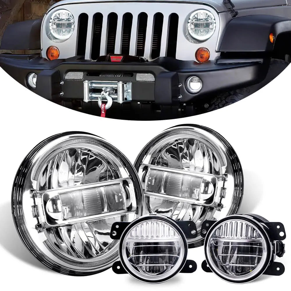 7" King Kong Headlights & 4" Smiley Fog Lights LED Combo Chrome