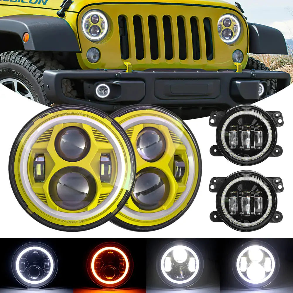 LOYO 7" Halo Headlights & 4" Fog Lights LED Combo yellow