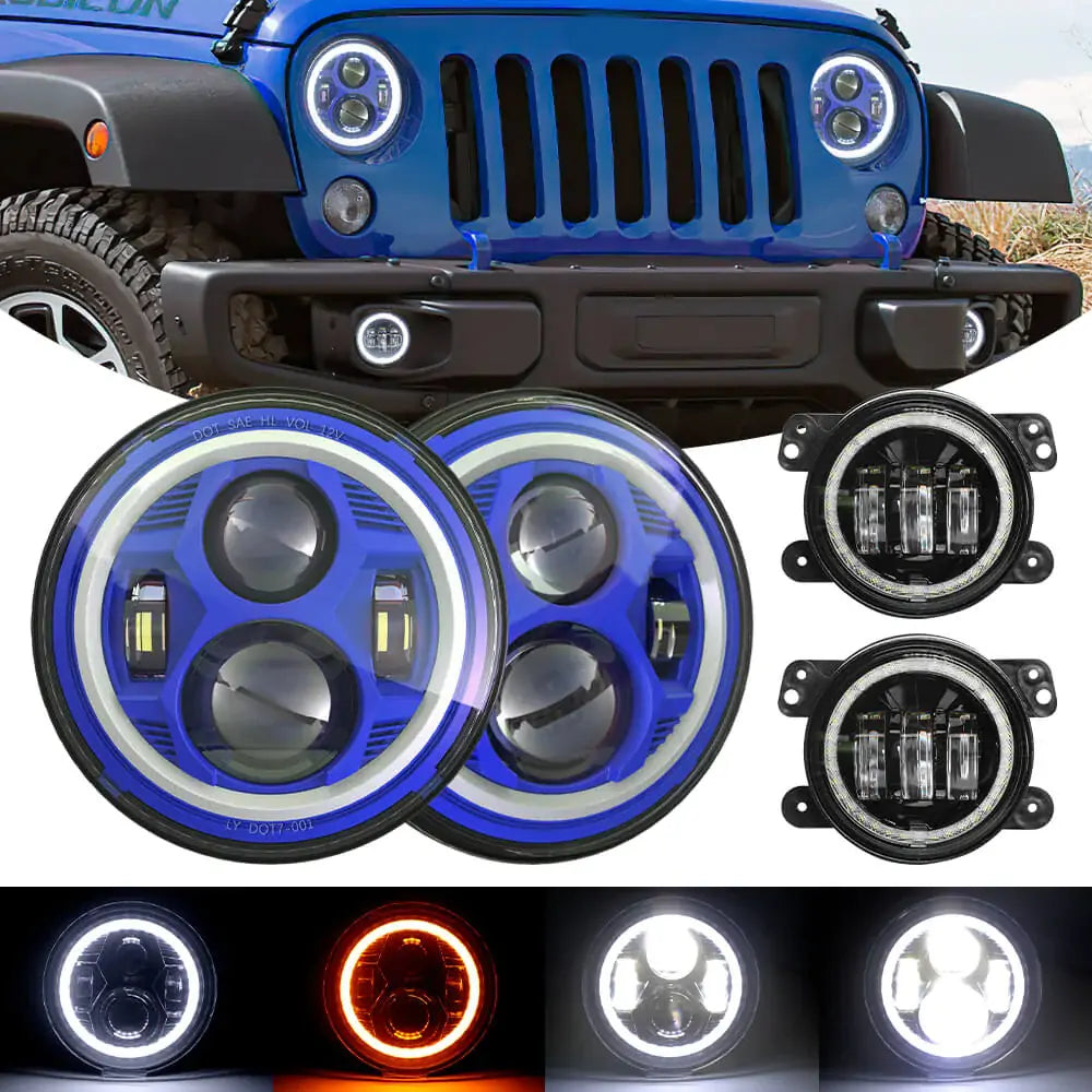 LOYO 7" Halo Headlights & 4" Fog Lights LED Combo blue