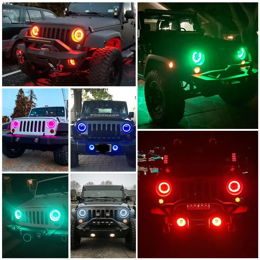 7 inch RGB LED Headlight + 4 inch RGB Fog Lights for Jeep Wrangler JK