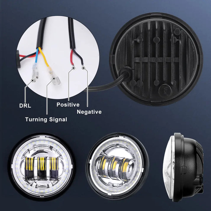 LED Headlight And Fog Lights Kit for Harley Davidson Touring Ultra Classic Fat Boy etc, Chrome