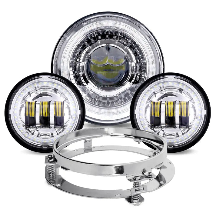 Chrome - LED Headlight and fog lights for harley