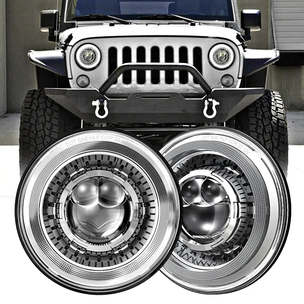 LOYO 7-Inch Dragon Eye LED Headlights (RHD) for Jeep Wrangler JK JKU TJ LJ Chevy Ford GMC etc