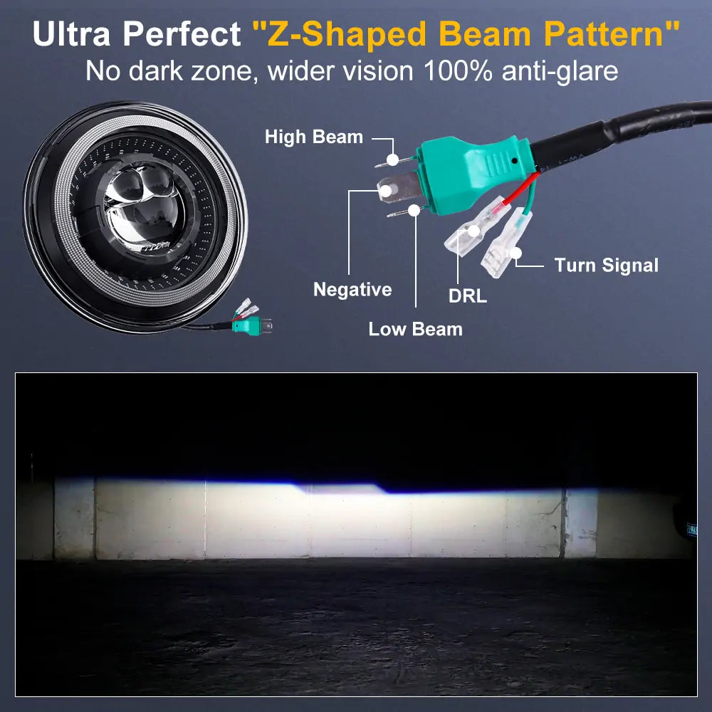 7 inch Round LED Headlights with Z Shaped beam pattern