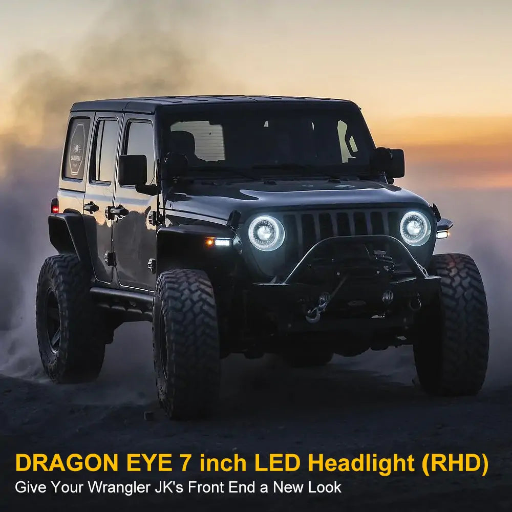 LOYO 7-Inch Dragon Eye LED Headlights (RHD) for Jeep Wrangler JK JKU TJ LJ Chevy Ford GMC etc