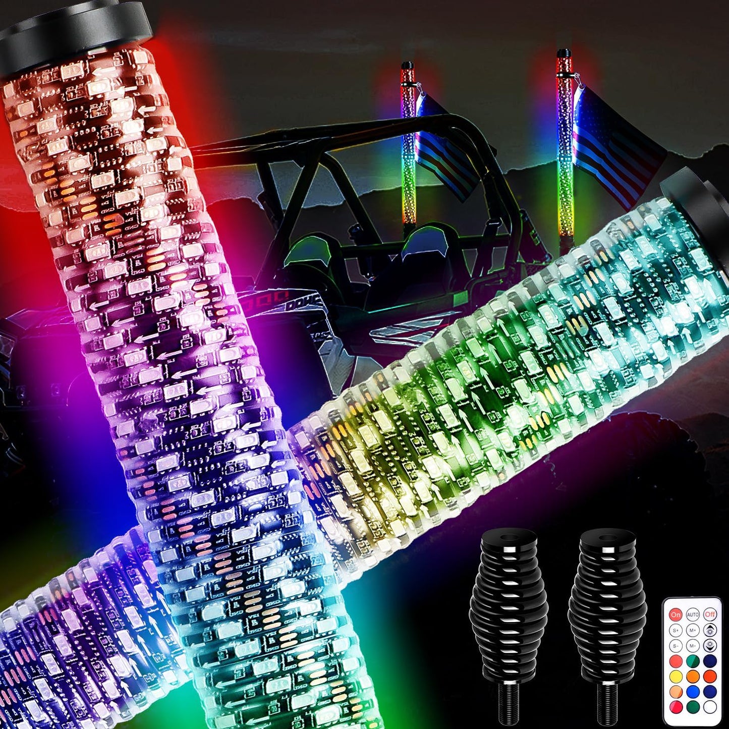 RGB Torch Whip Lights with Anti-Fracture Spring Base, Spiral Led Whip Light with App and Remote Control