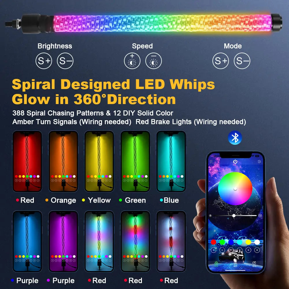 RGB Chasing LED Whip Lights for Jeep UTV ATV Off-Road RZR Polaris Truck Car 4X4 Sand Buggy Dune