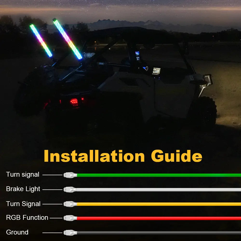 2FT RGB Whip Lights with Anti-Fracture Spring Base, Spiral Led Whip Light with App and Remote Control for Jeep UTV ATV Off-Road RZR Polaris Truck Car 4X4 Sand Buggy Dune