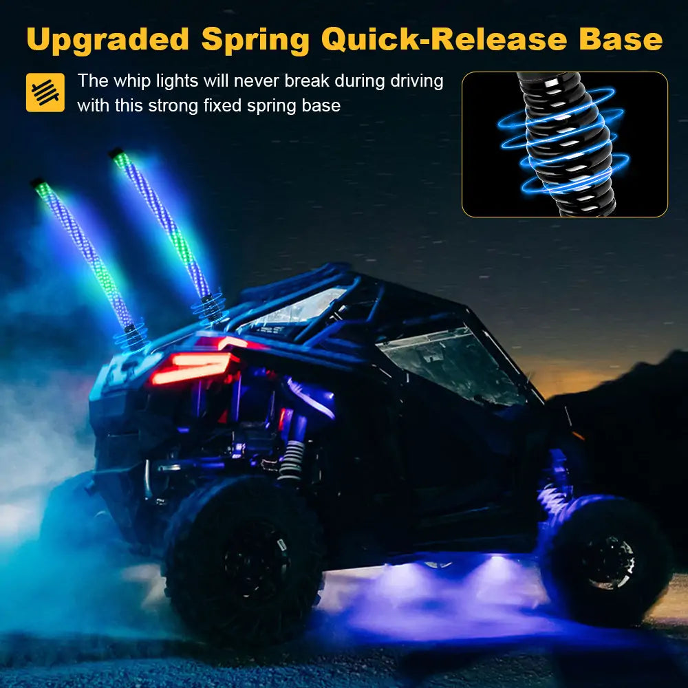 LOYO 2ft Spiral RGB Chasing Whip Lights with Flags, Bluetooth APP and Remote Control