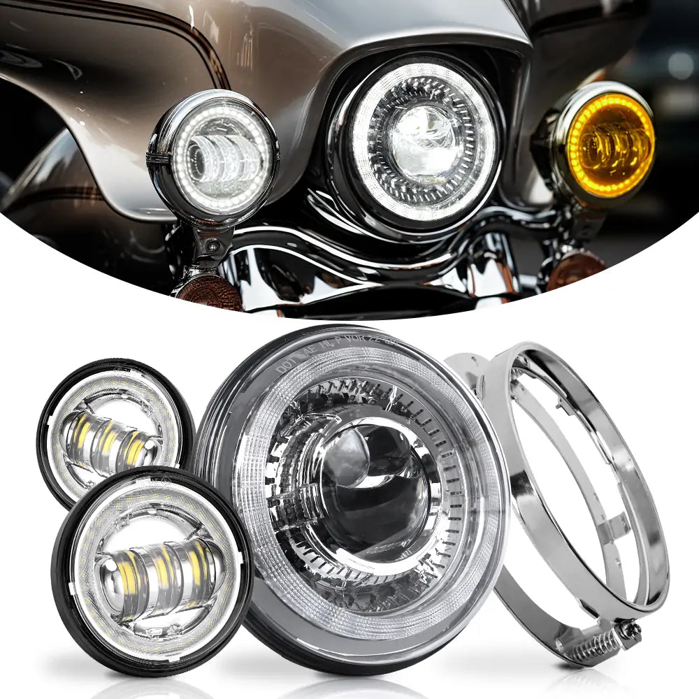 Chrome LED Headlight And Passing Lights Combo for Harley Davidson Touring  Ultra Classic Fat Boy etc – loyolight