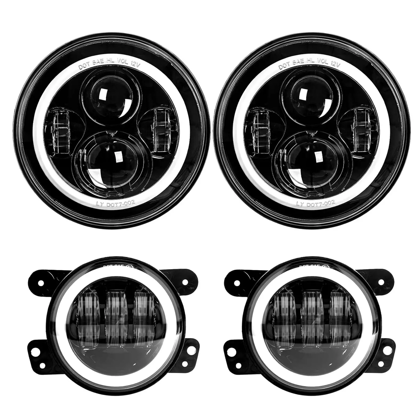 7 inch Halo LED Headlights+4 inch Halo LED Fog Lights+4D LED Tail Lights for Jeep Wrangler JK