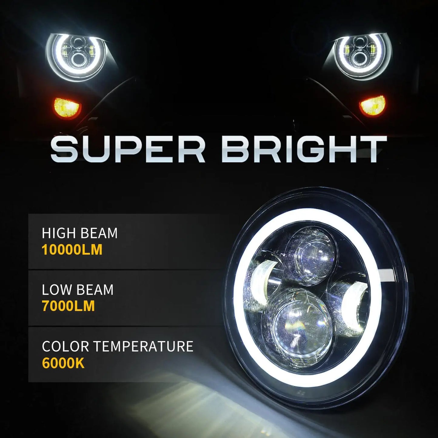 7 inch Halo LED Headlights+4 inch Halo LED Fog Lights+4D LED Tail Lights for Jeep Wrangler JK