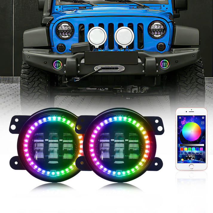 7 inch RGB LED Headlight + 4 inch RGB Fog Lights for Jeep Wrangler JK