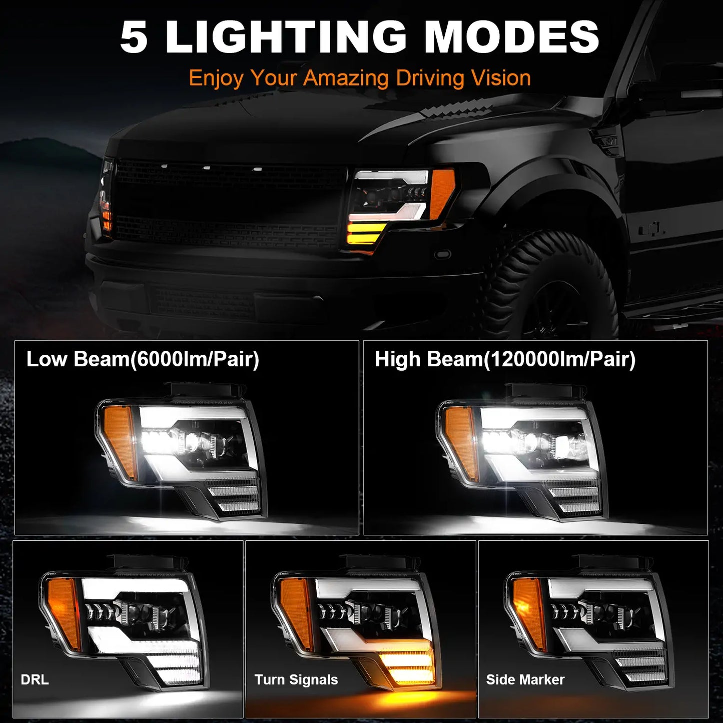 Headlight Assemblies for 2009 Ford F-150 with high low beam DRL and turn signal