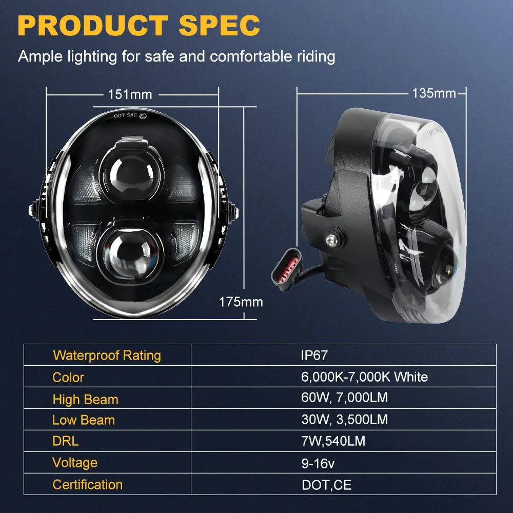 60W LED Headlight for V-Rod