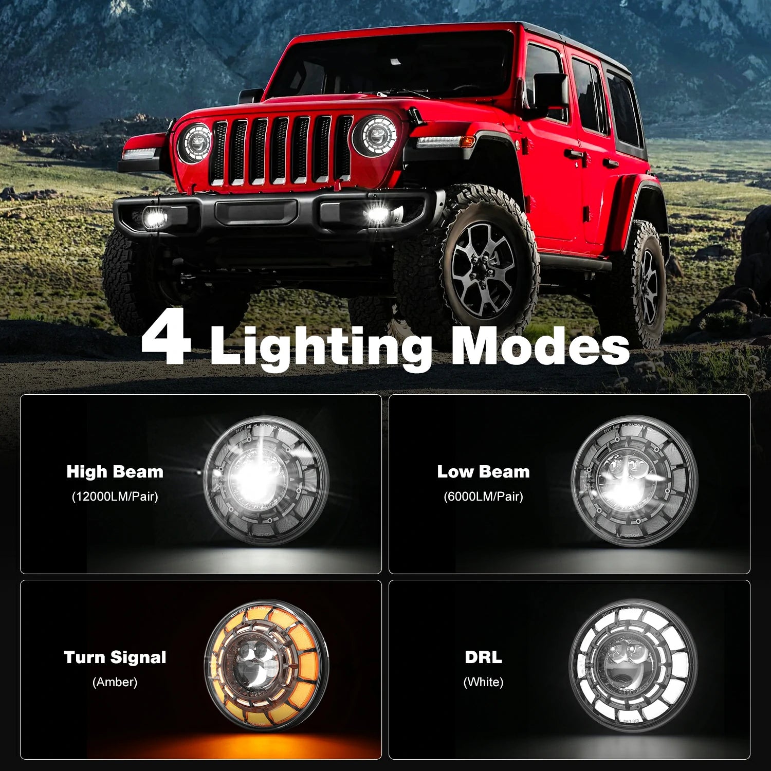 Jeep Wrangler JL Headlights with Halo white DRL and amber Turn Signal