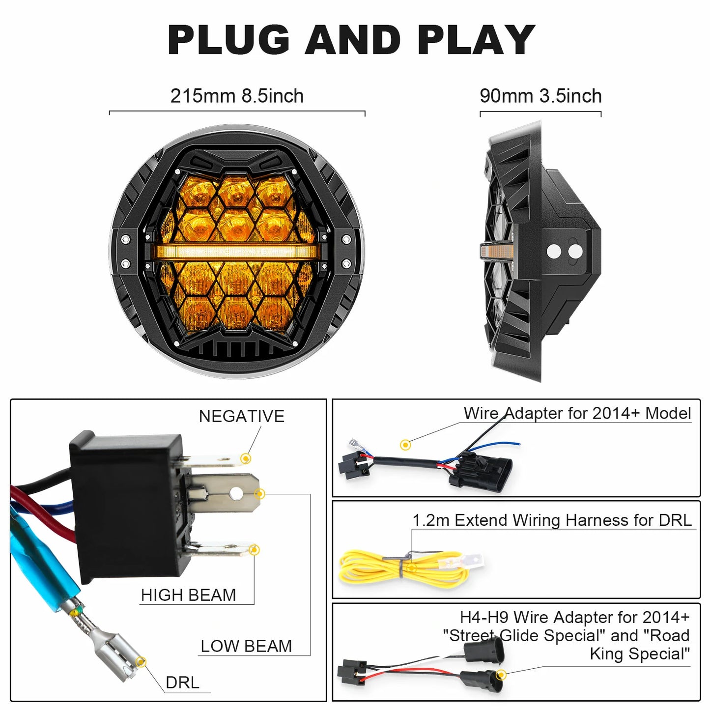 7 inch LED Headlight for motorcycle plug and play