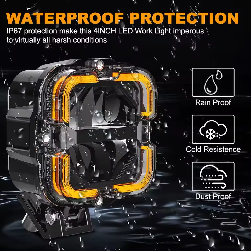 LOYO 90W 4 inch LED Pods - APEX Series Off Road Driving Light with High Low Beam and Amber DRL
