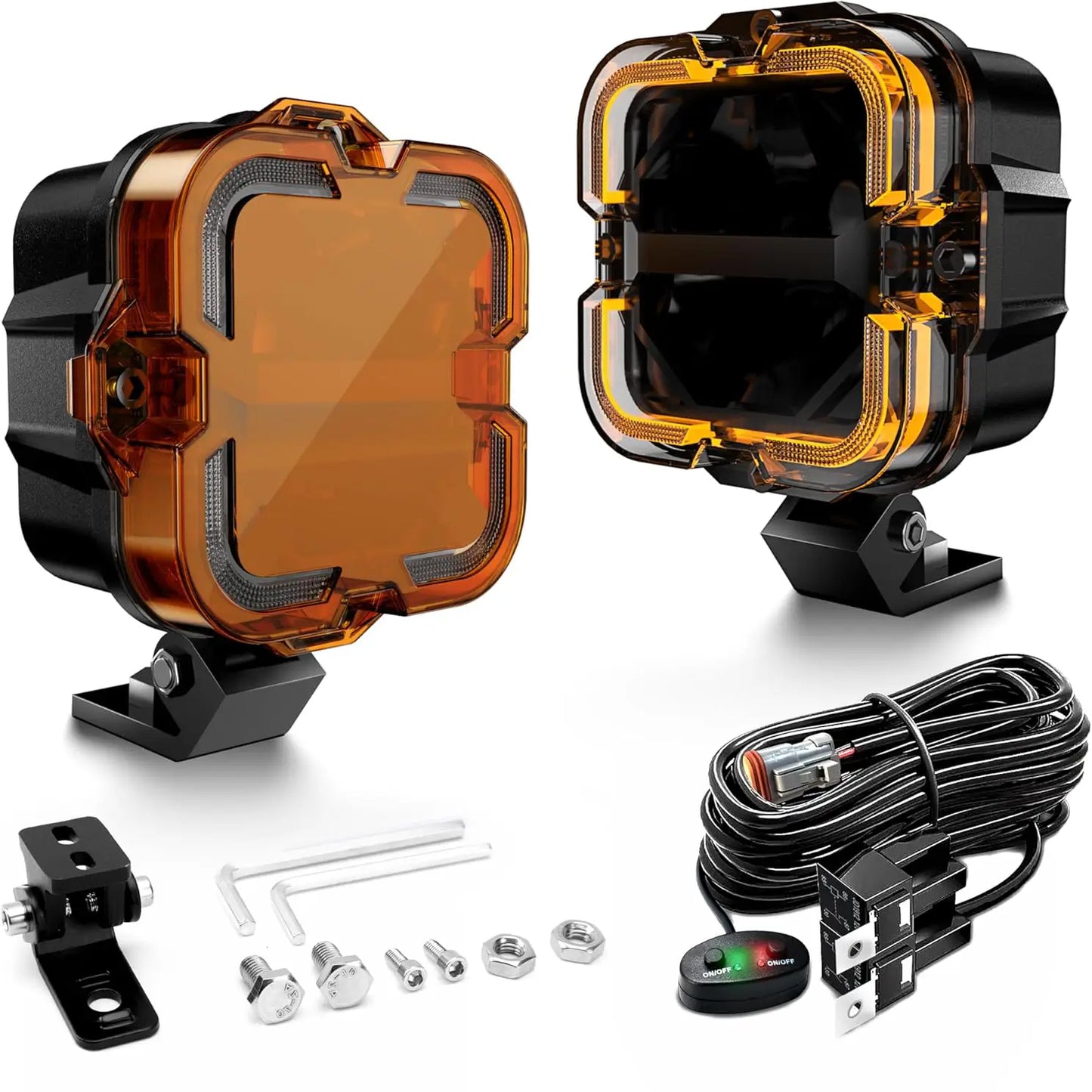 LOYO 90W 4 inch LED Pods - APEX Series Off Road Driving Light with High Low Beam and Amber DRL