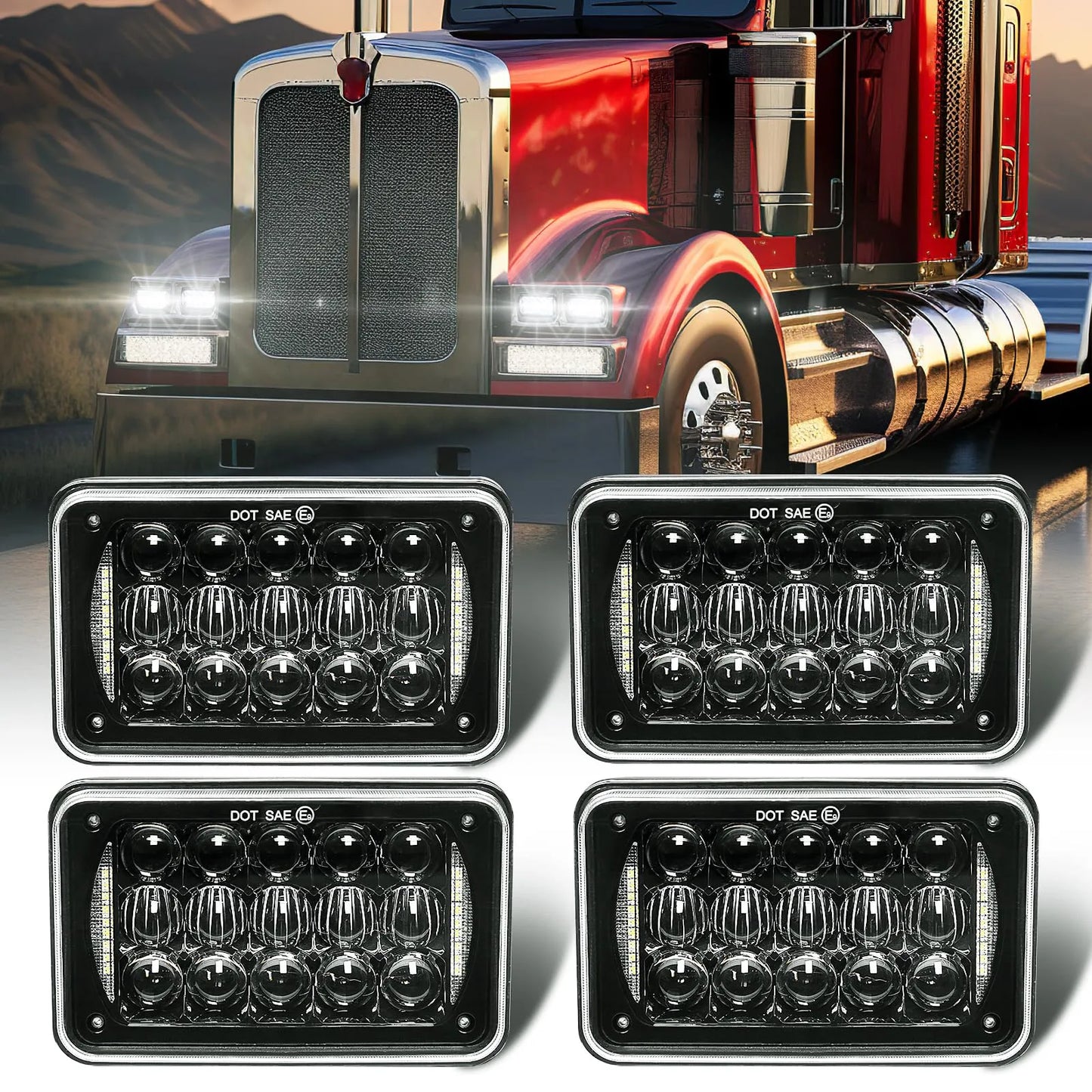 4×6 Sealed Beam LED Headlights for Peterbil Kenworth Freightinger Ford Probe Chevrolet Trucks