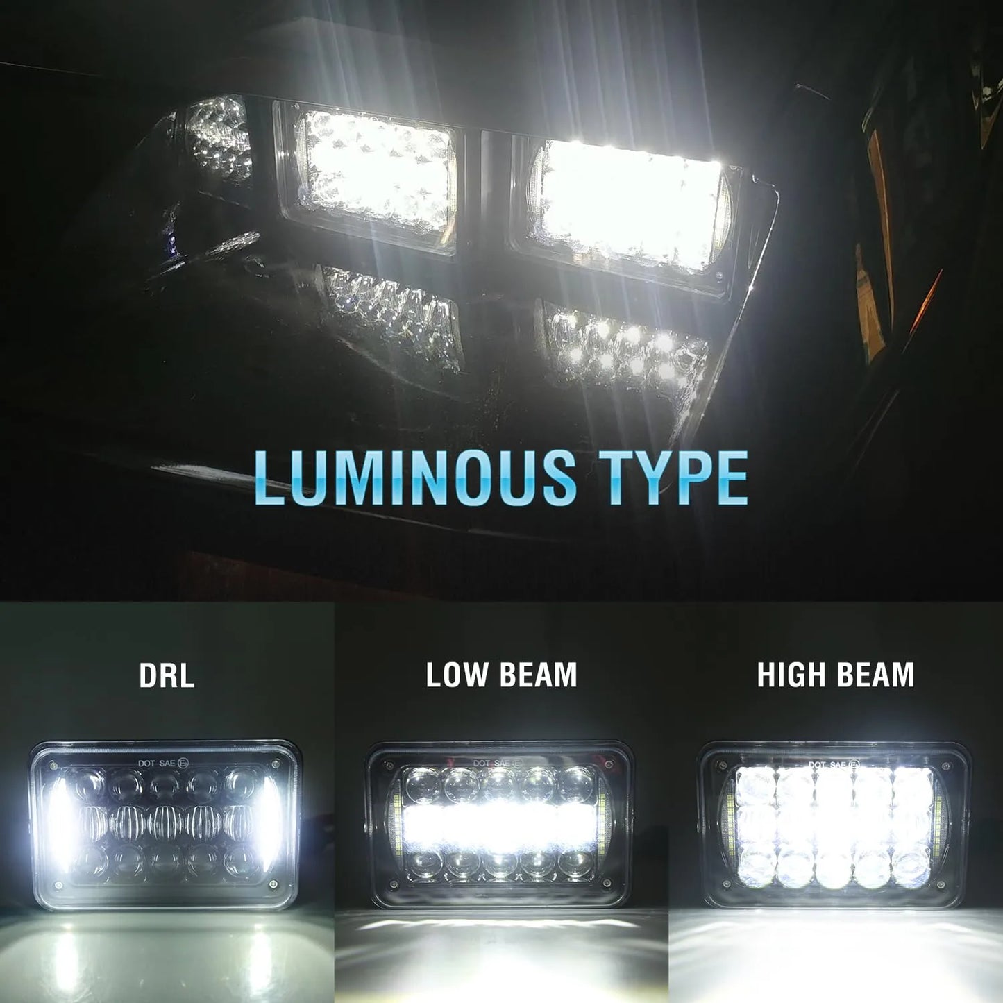 60w 4x6 inch LED Headlights Rectangular Replacement H4651 H4652 H4656 H4666 H6545
