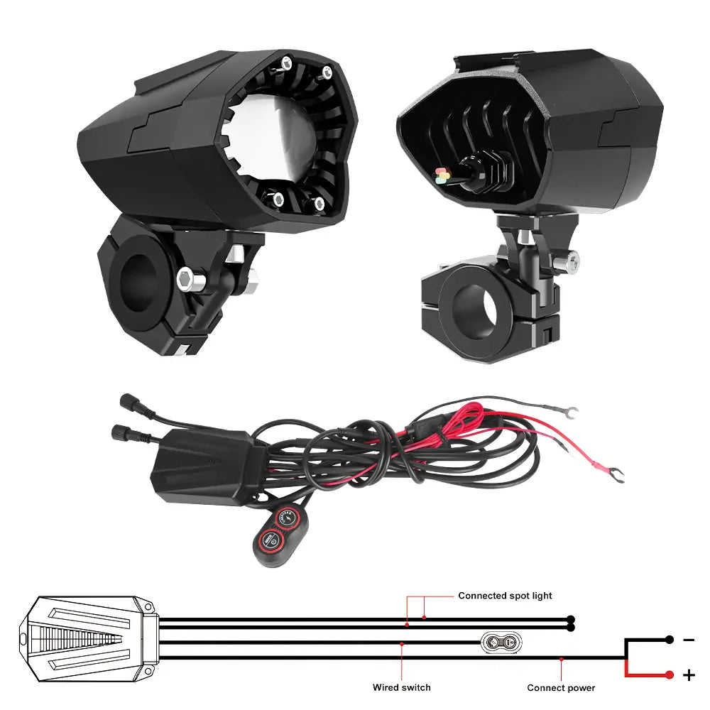 Motorcycle LED Fog Lights 80W super Bright with wired control switch