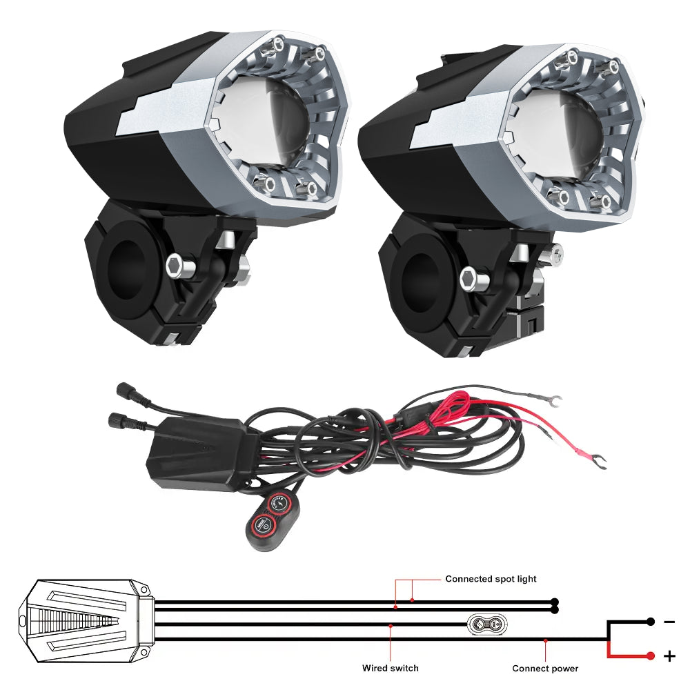LOYO 80W LED Motorcycle Fog Lights Storm Auxiliary Light, Dual Color with Strobe Modes, Pair