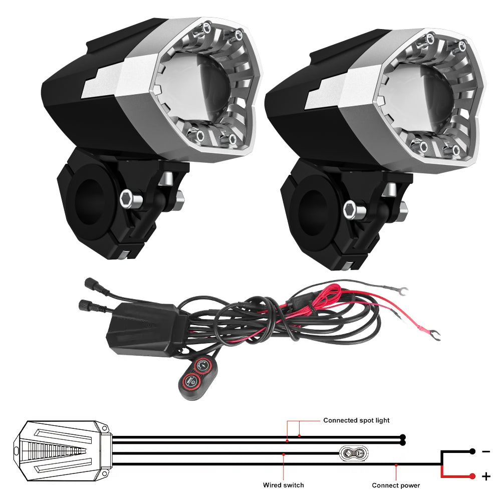 LOYO 80W LED Motorcycle Fog Lights Storm Auxiliary Light, Dual Color with Strobe Modes, Pair