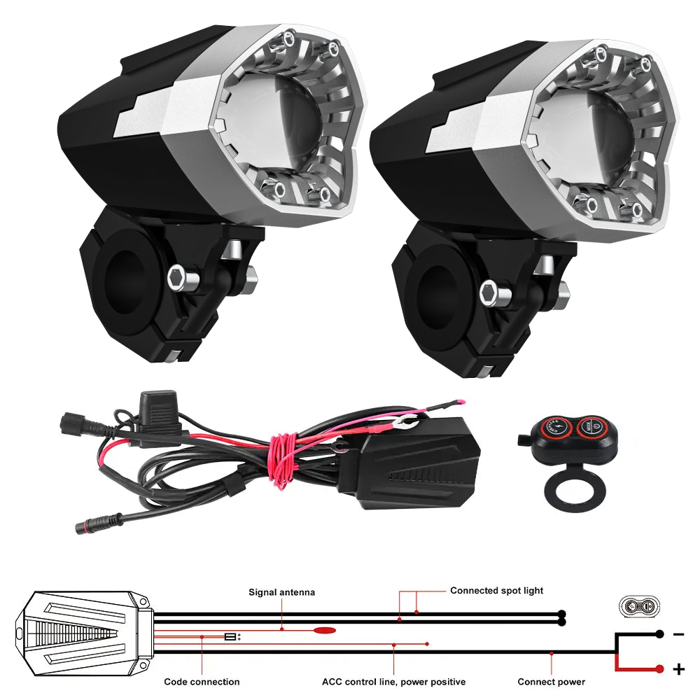LOYO 80W LED Motorcycle Fog Lights Storm Auxiliary Light, Dual Color with Strobe Modes, Pair