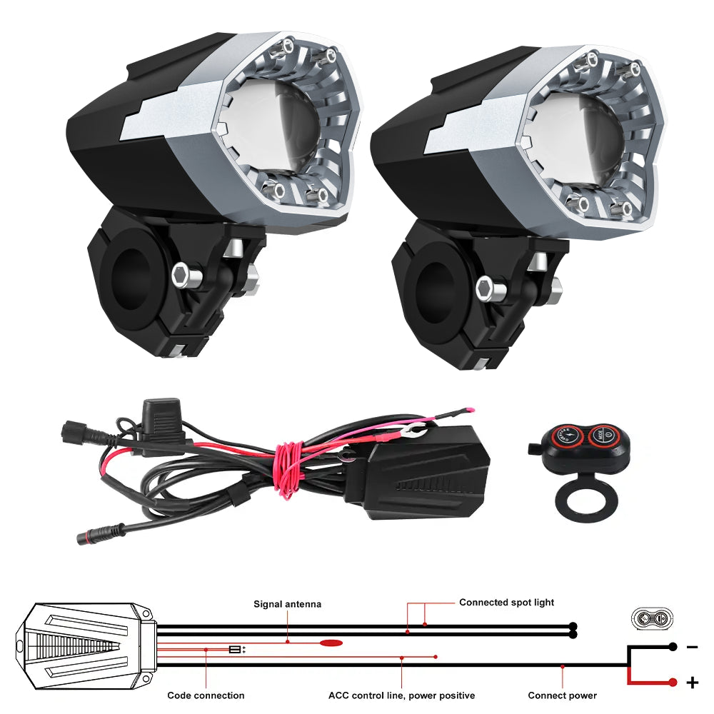 LOYO 80W LED Motorcycle Fog Lights Storm Auxiliary Light, Dual Color with Strobe Modes, Pair