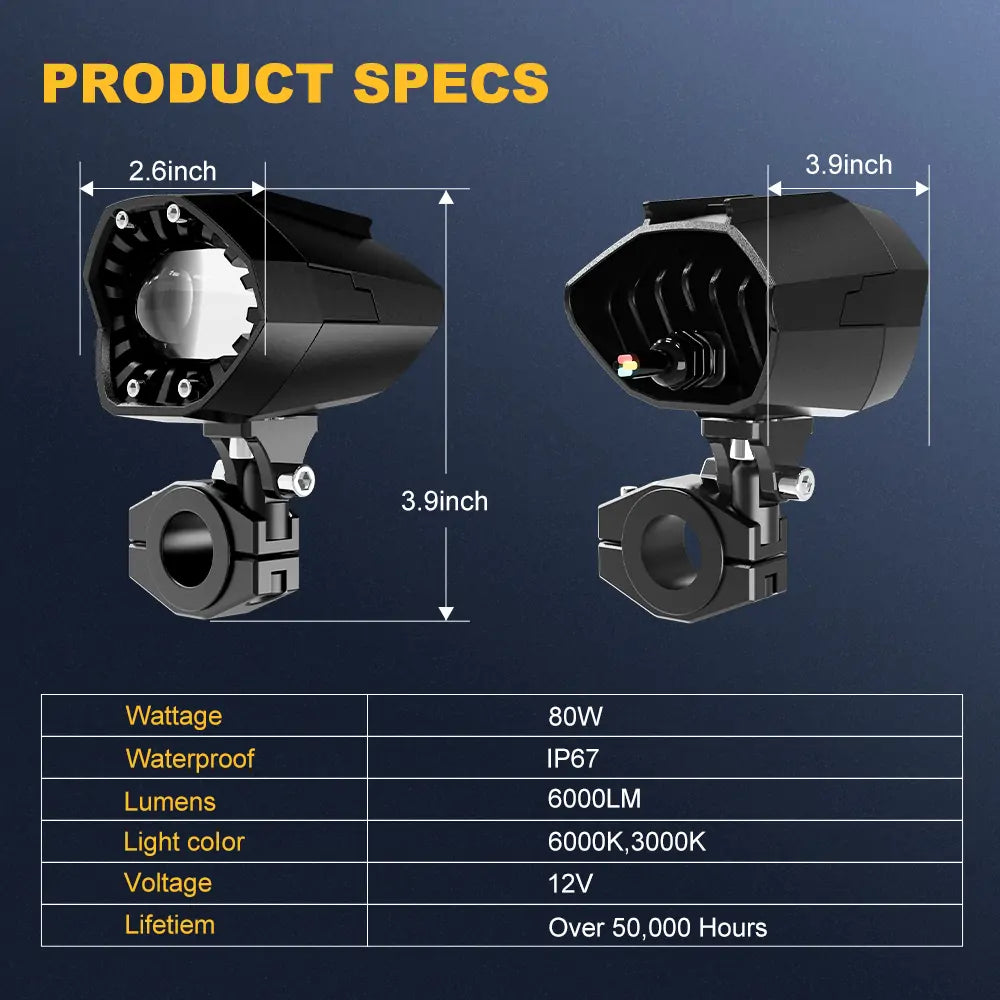 Motorcycle LED Ayxiliary Light with Suspension Mounting Bracket, and ACC Design